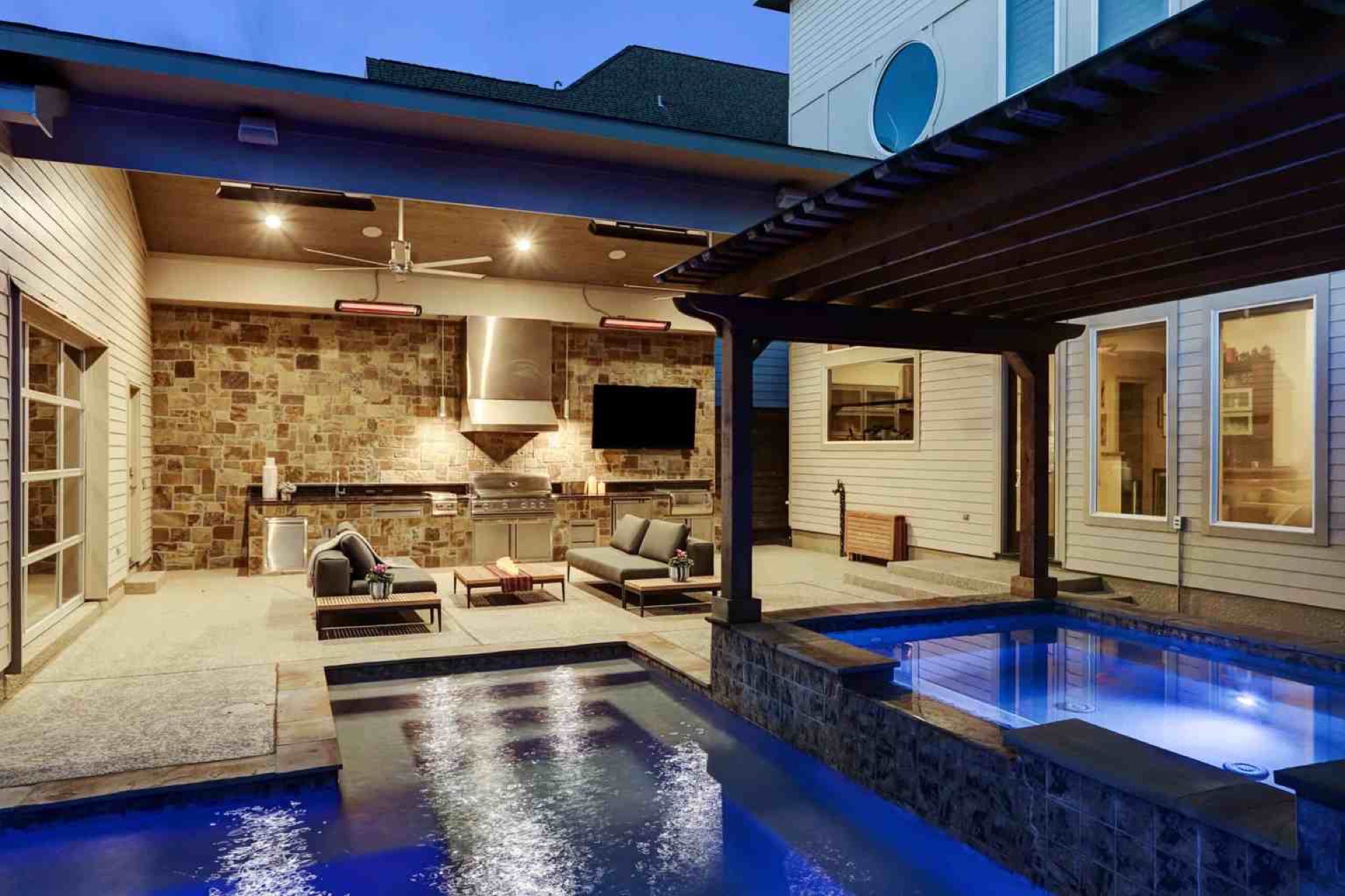 A residential backyard swimming pool in the Haslet, Texas area